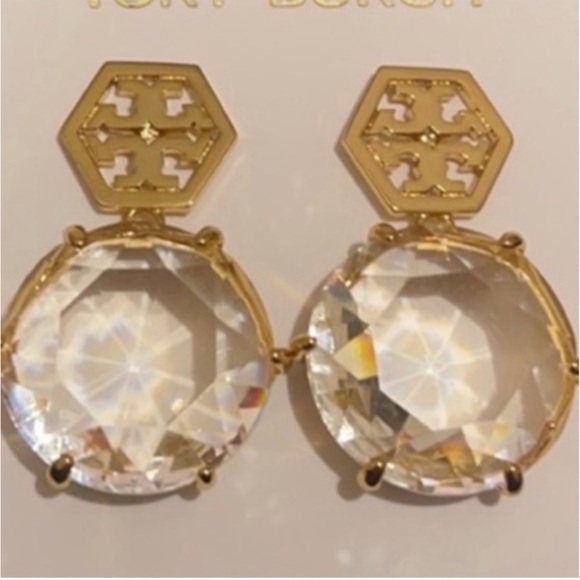 Tory Burch Jewelry - Tory Burch Gold hexagon and Clear Crystal small drop  Earrings